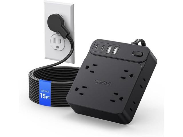 ORICO Long Flat Plug Extension Cord, Surge Protector Power Strip, 12 in 1 Extension Cord with 8 AC Outlets 2 USB-A and 2 USB-C Ports, Mountable...