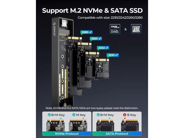 ORICO M.2 NVMe SATA SSD Enclosure, USB 3.1 Gen 2 (10 Gbps) to PCI-E SSD Case Support UASP for Size 2230/2242/2260/2280 (M.2 NVMe/SATA)