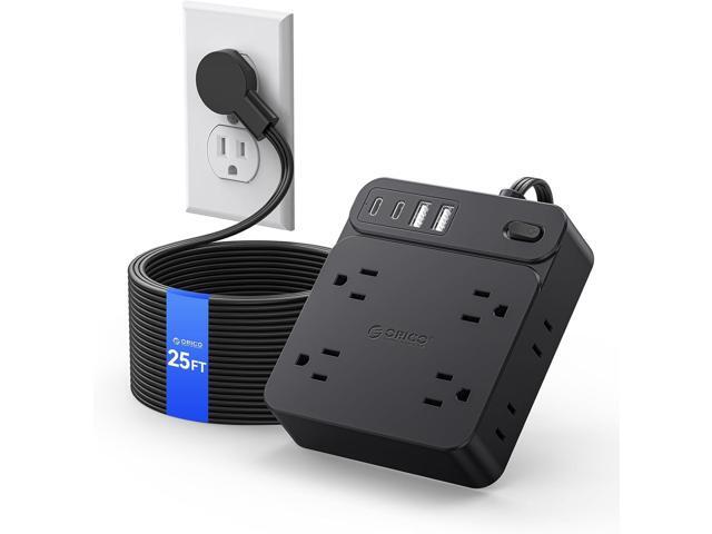 ORICO Long Flat Plug Extension Cord, Surge Protector Power Strip, 12 in 1 Extension Cord with 8 AC Outlets 2 USB-A and 2 USB-C Ports, Mountable...
