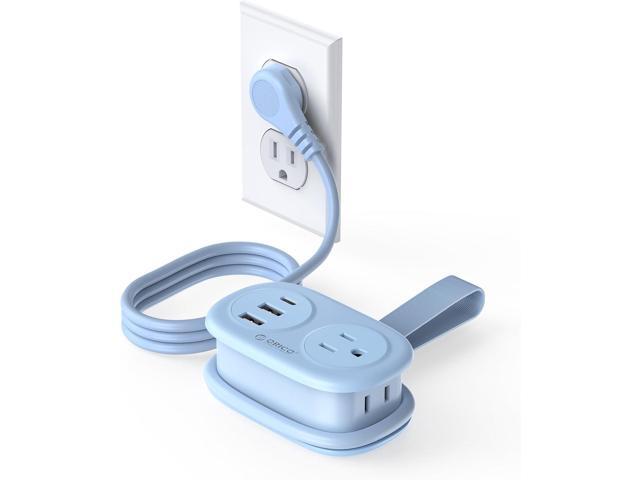 ORICO Pocket Power Strip for Travel, 5 in 1 Extension Cord with 2 AC Outlets 2 USB-A and 1 USB-C Ports, 3.7 ft Flat Plug Wrapped Around Power Strip...