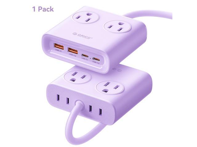 ORICO Power Strip, 25W GaN Extension Cord, 8 in 1 Outlet Extender with 4 AC Outlets and 2 USB-A and 2 USB-C Ports, 5ft Flat Plug Purple Power Brick...