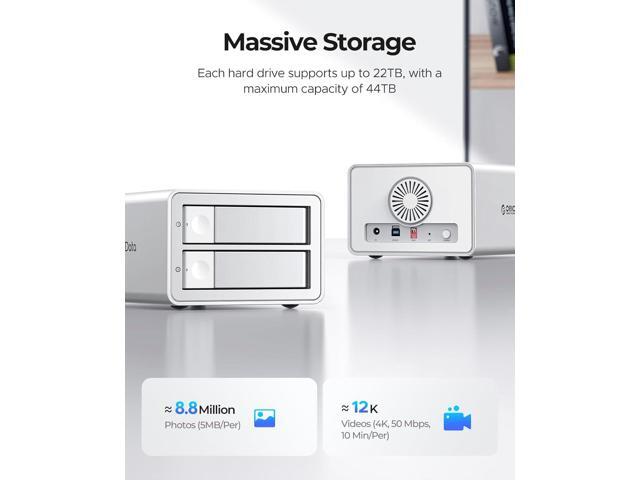 ORICO 2 Bay RAID Hard Drive Enclosure USB3.0 with Cooling Fan for 2.5/3.5' SATA HDD/SSD Max up to 44TB Independent Bracket Compatible for...