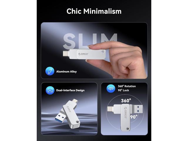 ORICO 64GB USB-C & USB-A Dual Flash Drive, 150MB/s Read Speed, Mini Thumb Drive for iPhone 15/16/17, Android, Mac, Windows, Plug and Play - EB05