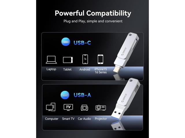 ORICO 64GB USB-C & USB-A Dual Flash Drive, 150MB/s Read Speed, Mini Thumb Drive for iPhone 15/16/17, Android, Mac, Windows, Plug and Play - EB05