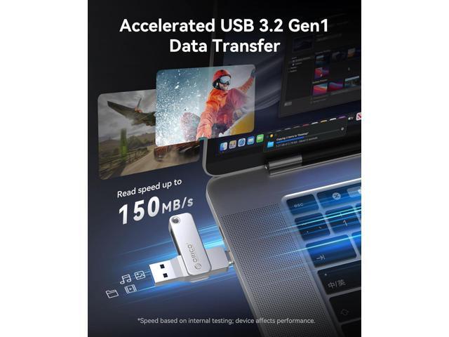 ORICO 64GB USB-C & USB-A Dual Flash Drive, 150MB/s Read Speed, Mini Thumb Drive for iPhone 15/16/17, Android, Mac, Windows, Plug and Play - EB05