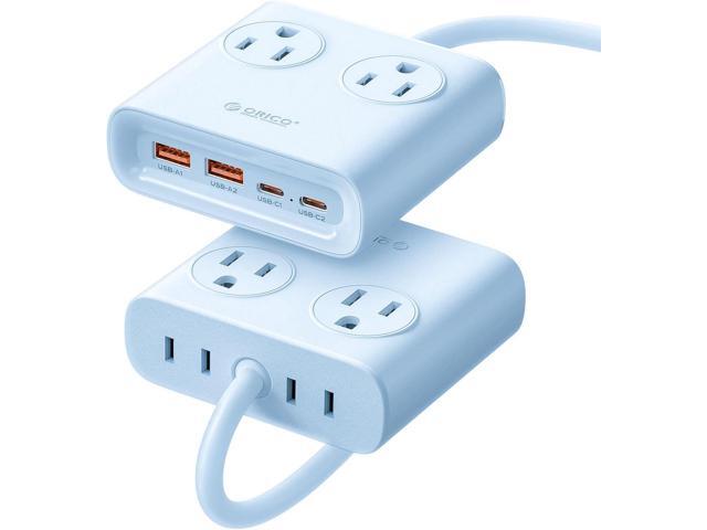 ORICO Power Brick, 25W GaN Power Strip, 8 in 1 Extension Cord with 4 AC Outlets and 2 USB-A and 2 USB-C Ports, 5ft Flat Plug Blue Outlet Extender...