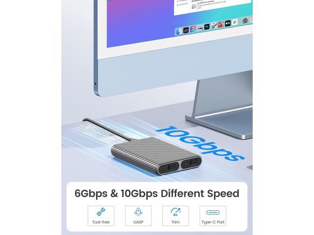ORICO M.2 SSD Enclosure Dual Slot (1 NVMe PCIe + 1 SATA NGFF), USB C 10Gbps Adapter for 2230/2242/2260/2280, Tool-Free Aluminum Case, Support...