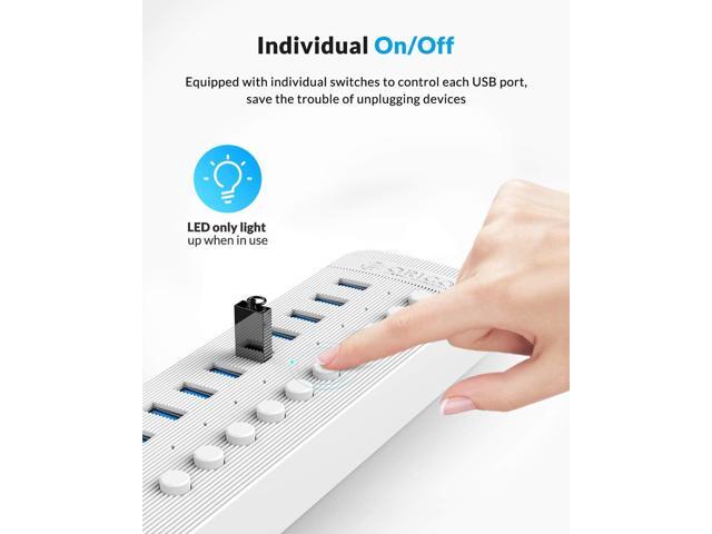 ORICO USB Hub 3.0, 10 Ports USB Hub Splitter, Individual On/Off Switches for Desktop Computer, PC, iMac, Mobile HDD, Flash Drive