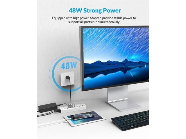 ORICO USB Hub 3.0, 10 Ports USB Hub Splitter, Individual On/Off Switches for Desktop Computer, PC, iMac, Mobile HDD, Flash Drive
