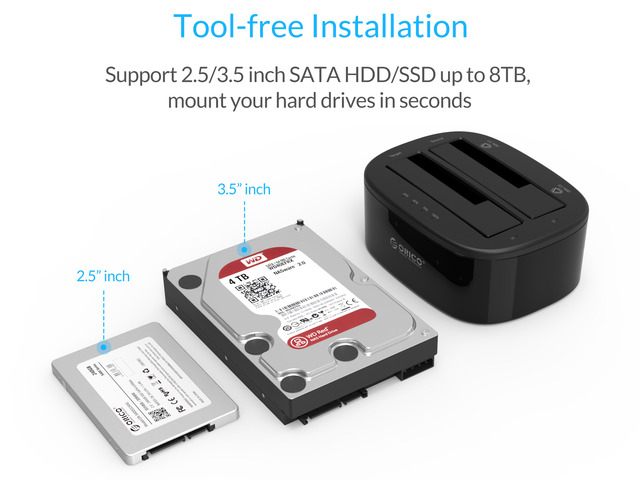 ORICO Dual Bay USB 3.0 to SATA External Hard Drive Enclosure with Offline Clone Function External Hard Drive Docking Station for 2.5/3.5 inch...