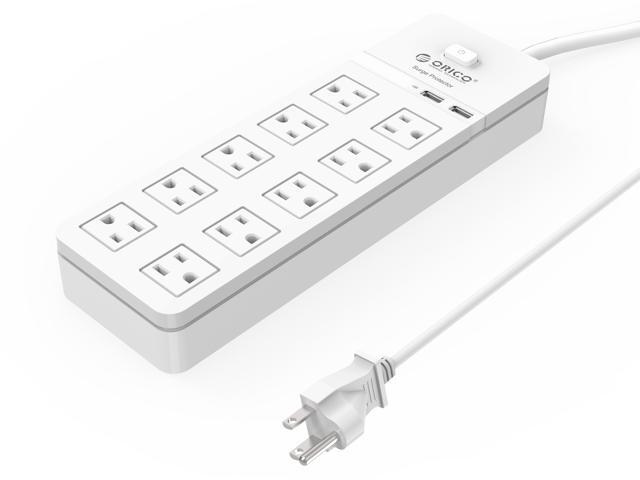 ORICO 10 AC Outlet Surge Protector 2 Port 5V2.4A USB Super Charger Enegy Saving with Individual On/Off Switches for Home & Office iPhone.