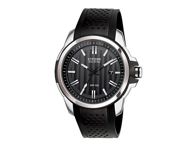 Citizen AW1150-07E Drive Stainless Steel Case Rubber Bracelet Black Dial Date Display