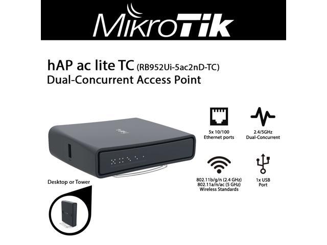 Mikrotik hAP ac lite TC RB952Ui-5ac2nD-TC Dual-Concurrent Access Point 2.4/5GHz with 5 Ethernet Ports and 1x USB port for 3G/4G Modem