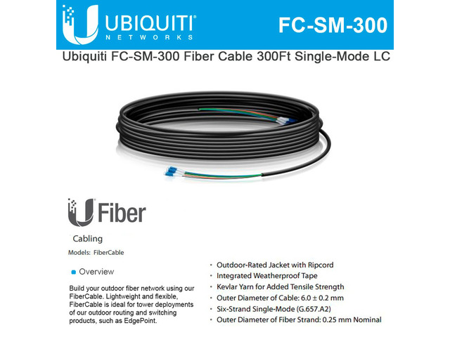 Ubiquiti FC-SM-300 Fiber Cable 300Ft Single-Mode LC ideal for installs outdoor