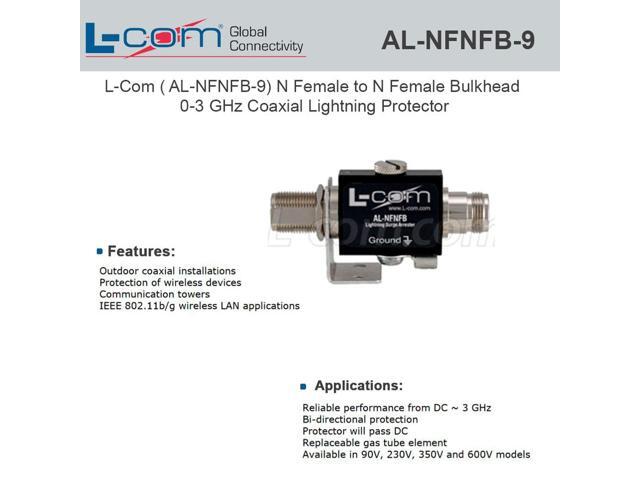 L-com AL-NFNFB-9 N-Fem to N-Fem Bulkhead 90V Lightning Protector