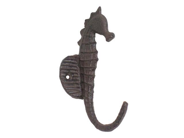 Seahorse Shaped Single Wall Hook Rustic Brown Cast Iron