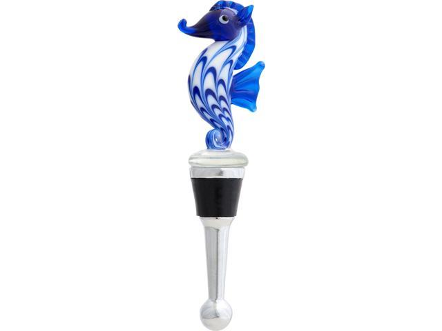 Photos - Barware Blue and White Seahorse Bottle Topper Stopper Glass BS-506