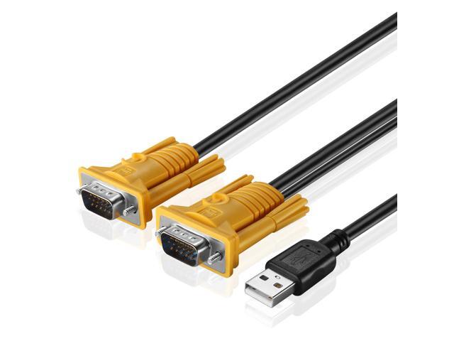 KVM Cable (10FT) - KVM USB VGA Wire Cord Plug Male to Male 2-in-1 Kit for TNP KVM Switch Console, MT-VIKI KVM Switch