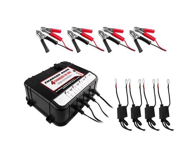 Smart Charger for Boat Lawn Tractor Car Motorcycle 6/12V 2A 4 BAY w/ USB Ports