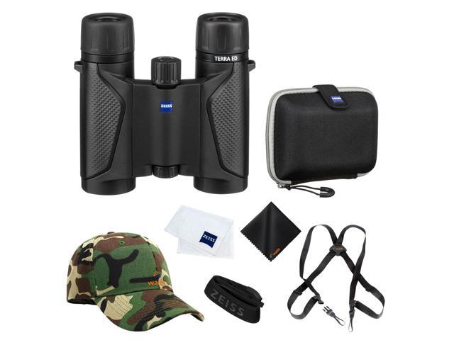 Zeiss 8x25 Terra ED Pocket Binoculars For Bird Watching (Black) with Waith Binocular Comfort Carrying Harness Strap, Adjustable Camo Baseball Hat...