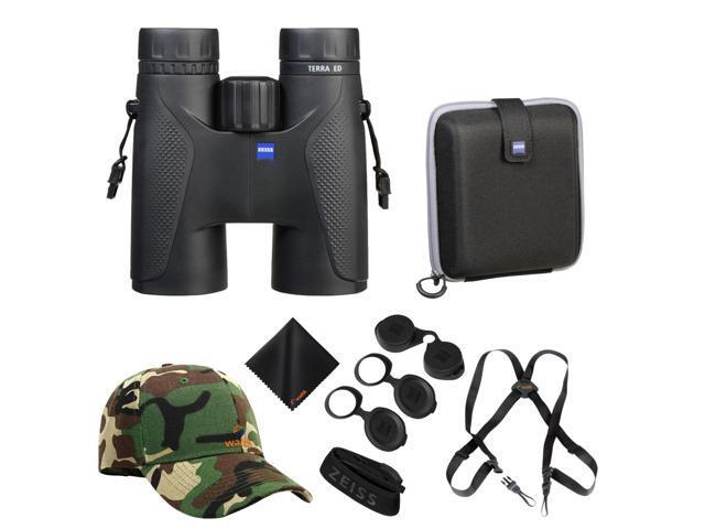 Zeiss 8x42 Terra ED Binoculars For Bird Watching (Black) with Waith Binocular Comfort Carrying Harness Strap, Waith Adjustable Camo Baseball Hat...