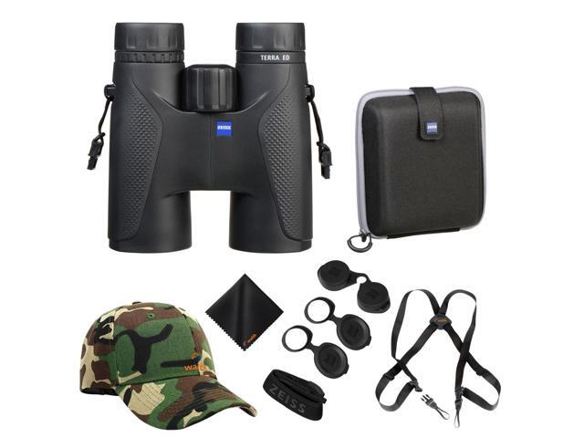 Zeiss 10x42 Terra ED Binoculars For Bird Watching (Black) with Waith Binocular Comfort Carrying Harness Strap, Waith Adjustable Camo Baseball Hat...