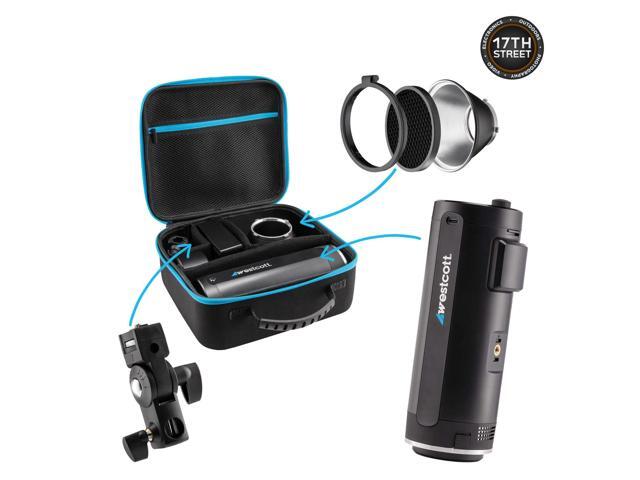 Westcott FJ200 Round Head Pocket Strobe Light with 64GB Memory Card for 4K Video and Westcott ProGrip2 Ergonomic Handheld Mount for Photographers...
