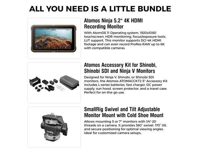 Atomos Ninja 5.2' 4K HDMI Recording Monitor with Atomos 5' Accessory Kit for Shinobi, Shinobi SDI and Ninja V Monitors, SmallRig Swivel and Tilt...