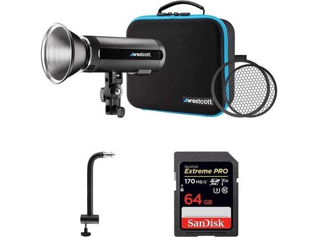 Westcott FJ200 200W Strobe with AC/DC Lithium Polymer Battery 8' Extension Arm & 64GB SDXC Memory Card Bundle