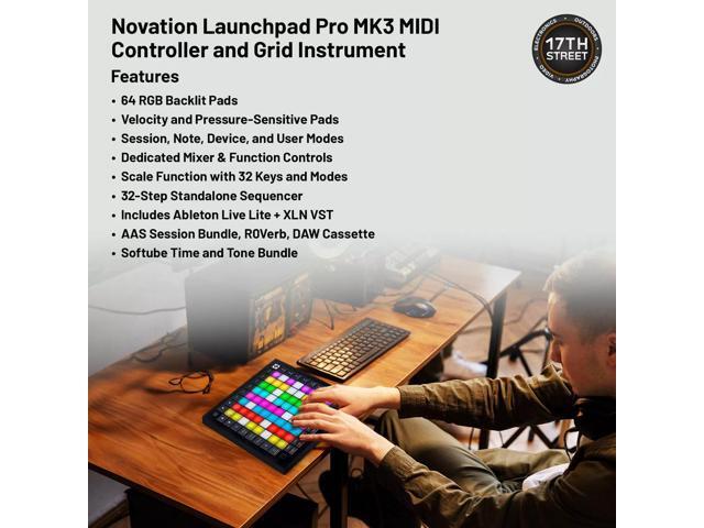 Novation Launchpad Pro 64-Pad Grid Controller, Headphones/Case/Cable Ties Bundle