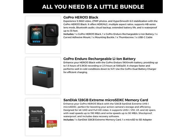 GoPro HERO13 Black Action Camera with Rechargeable Battery and 128GB SD Card Kit