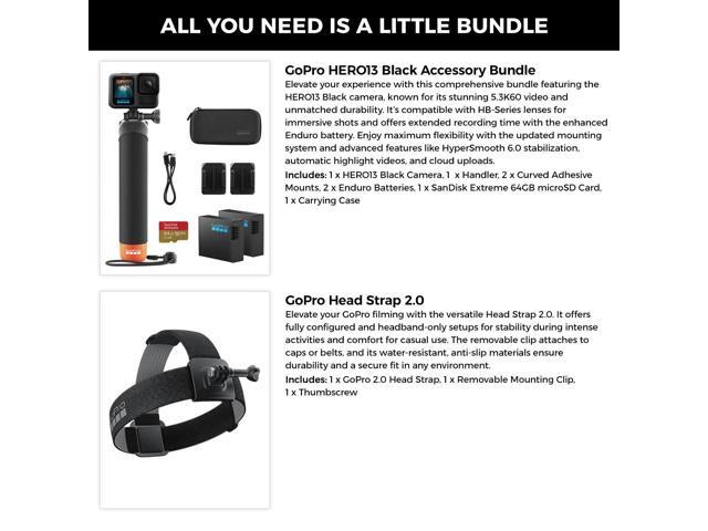 GoPro Hero13 Black 27MP Waterproof Action Camera with Head Strap Bundle