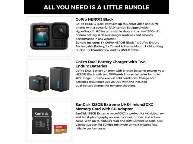 GoPro HERO13 Black Action Camera+Dual Charger+Enduro Batteries+128GB Card Bundle