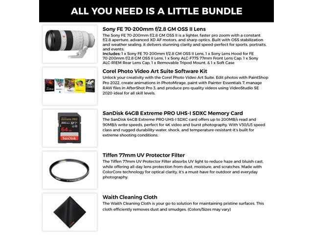 Sony FE 70-200mm f/2.8 GM OSS II Lens for E Mount+64GB Card+Corel Software Kit