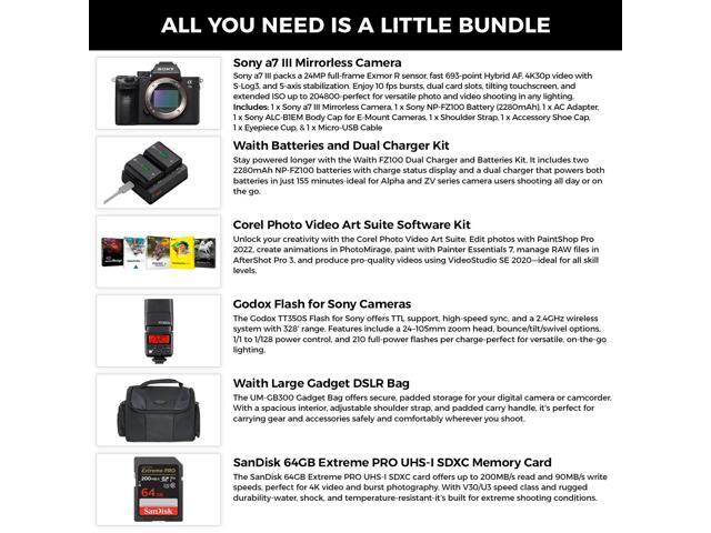 Sony a7 III Mirrorless Full-Frame Digital Black Camera+Corel Software+Flash Kit