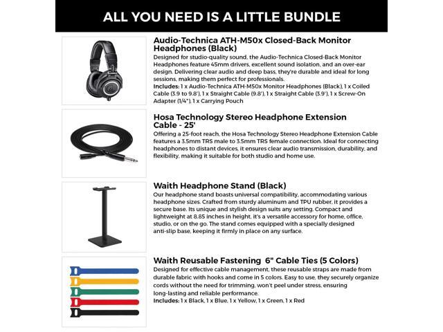 Audio-Technica ATH-M50x Closed-Back Monitor Headphone +Cable +Ties +Stand Bundle