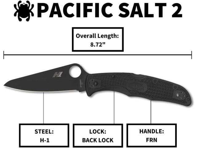 Spyderco Pacific Salt 2 H-1 Steel Blade Lightweight Knife, Black