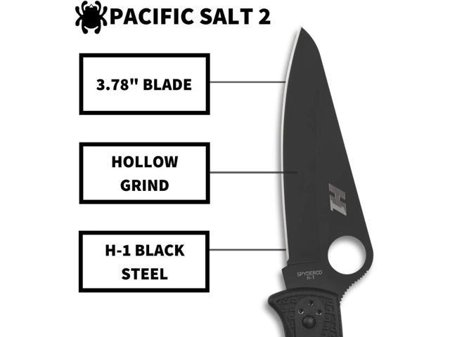 Spyderco Pacific Salt 2 H-1 Steel Blade Lightweight Knife, Black
