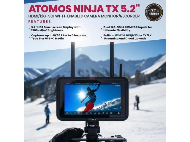 Atomos Ninja TX 5.2' Camera-Cloud Monitor with Power Kit & Hot Shoe Mount Bundle