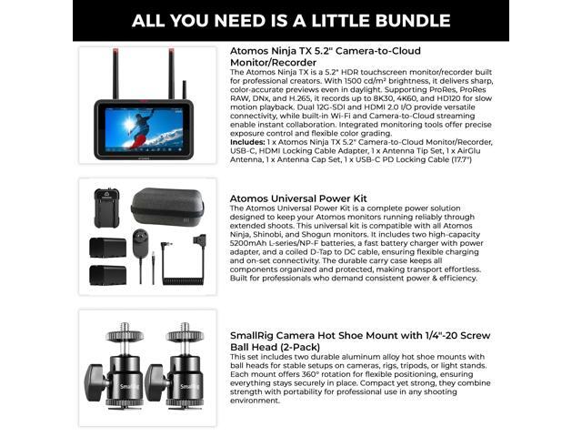 Atomos Ninja TX 5.2' Camera-Cloud Monitor with Power Kit & Hot Shoe Mount Bundle