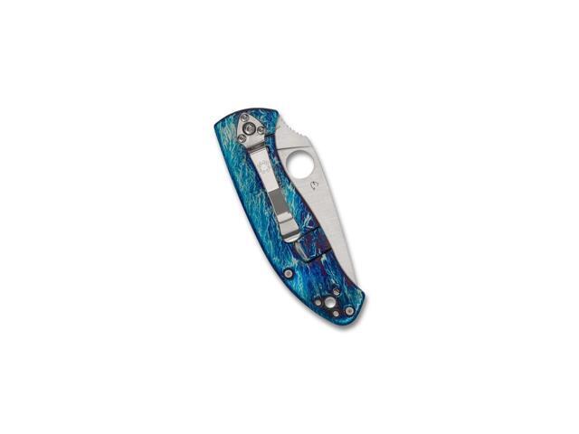 Spyderco Tenacious Steel Blade Foldable Pocket Knife, Satin Blade, Blue Handle