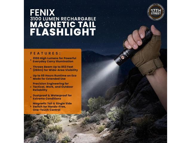 Fenix E35R Magnetic Tail Flashlight Dual USB 2.4A Wall Plug, Cleaning Cloth Kit