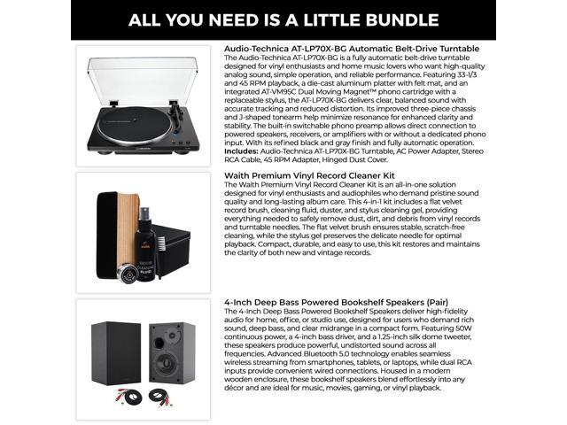 Audio-Technica AT-LP70X-BG Automatic Turntable, 2 Bookshelf Speakers & Record Cleaner Kit - Bundle