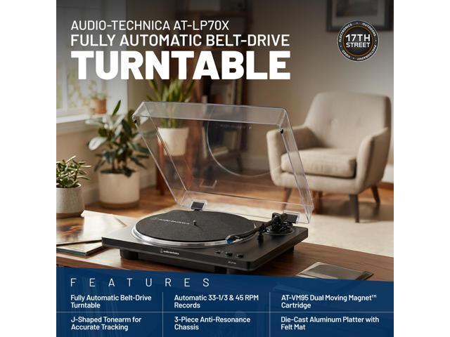 Audio-Technica AT-LP70X-BG Automatic Turntable, 2 Bookshelf Speakers & Record Cleaner Kit - Bundle
