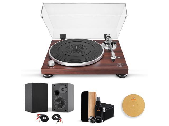Audio-Technica ATATLPW50BTRW Automatic Turntable, Shelf Speaker & Cleaner Kit, Cork Platter, Bundle
