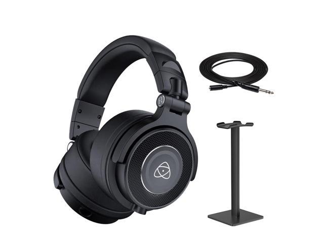 Atomos StudioSonic Professional Over-Ear Black Headphones + Cable + Stand Bundle
