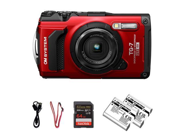 OM SYSTEM Tough TG-7 Digital Camera +Li-ion Battery +64GB Memory Card Bundle