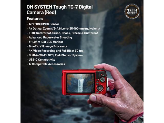 OM SYSTEM Tough TG-7 Digital Camera +Li-ion Battery +64GB Memory Card Bundle