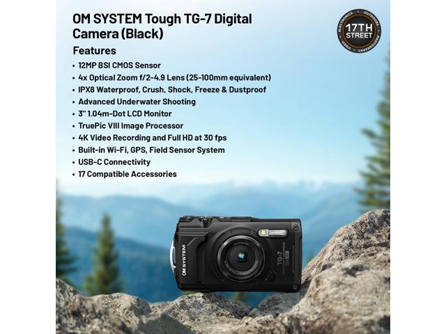 OM SYSTEM Tough TG-7 12MP Waterproof Digital Camera+Extra Battery+64GB SD Bundle