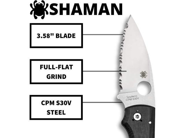 Spyderco Shaman Folding Pocket Knife with 3.5' CPM S30V Steel Blade, Black